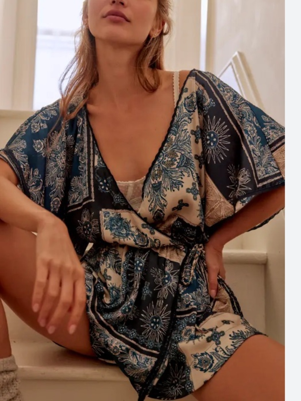 Women’s Blue pajama Patterned Romper - NWT - Picture 3 of 5